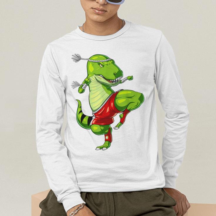 T-Rex Dinosaur Muay Thai Boxing Karate Martial Arts Kung Fu Men's Long Sleeve T-Shirt