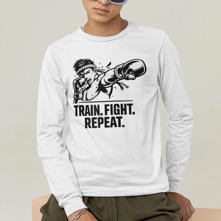 Train Fight Repeat Nak Muay Thai Boxing Fighter Raglan Baseball Tee Men's Long Sleeve T-Shirt