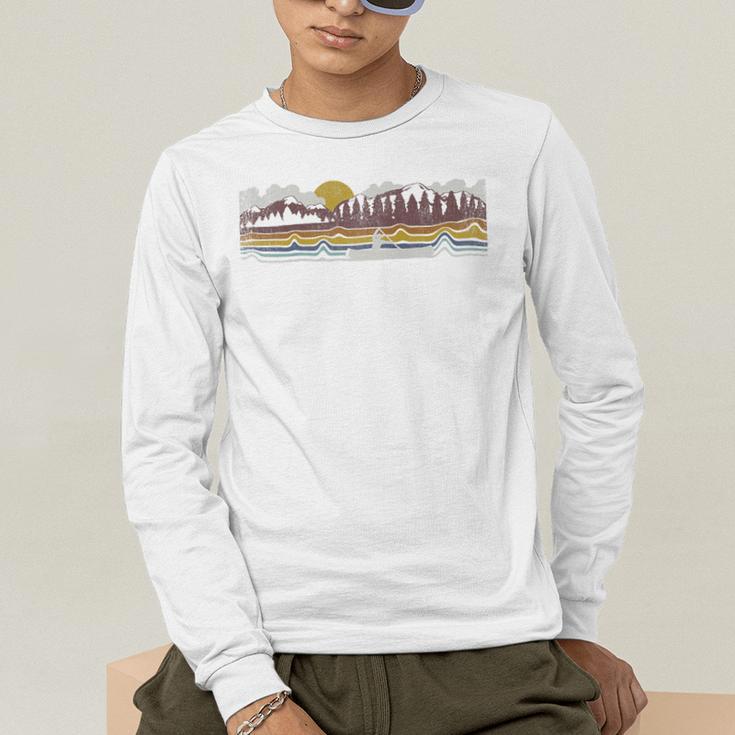 Trendy Canoe Silhouette Colourful Landscape Raglan Baseball Tee Men's Long Sleeve T-Shirt