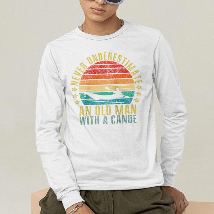 Never Underestimate An Old Man With a Canoe Retro Raglan Baseball Tee Men's Long Sleeve T-Shirt