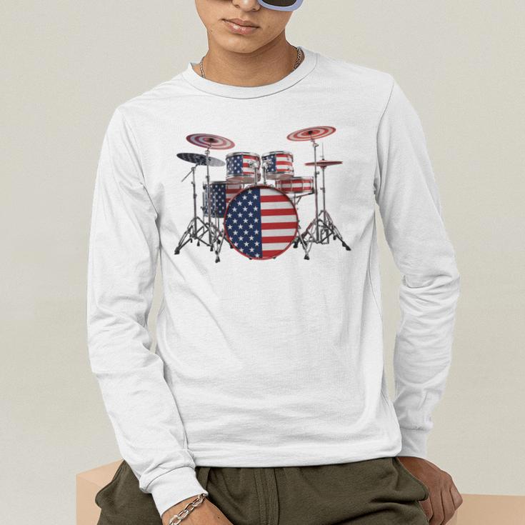 USA Patriotic Drum Kit American Flag Drum Set Men's Long Sleeve T-Shirt USA Patriotic Drum Kit American Flag Drum Set Men's Long Sleeve T-Shirt