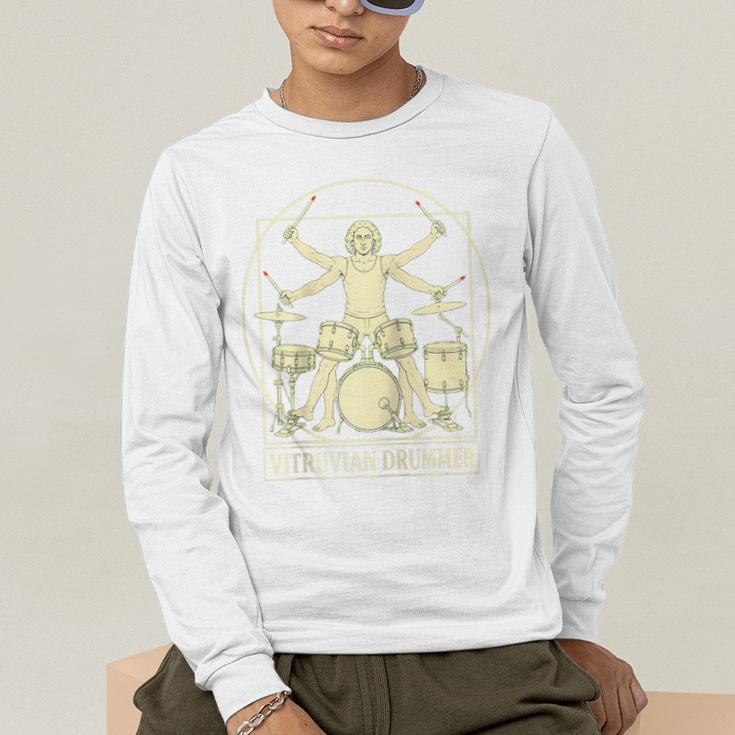 Vitruvian Drummer Drum Kit Music Lover Musician Men Raglan Baseball Tee Men's Long Sleeve T-Shirt