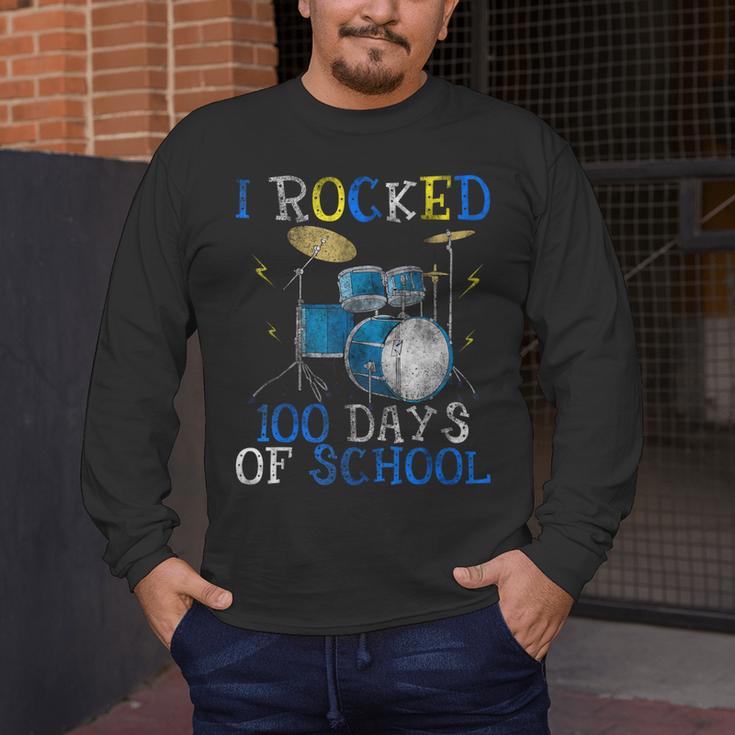 100th Day Of SchoolShirt Happy 100 Days Drum Kit Music Men's Long Sleeve T-Shirt