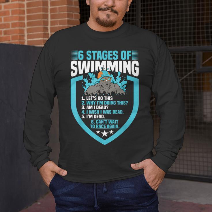 6 Stages Of Swimming Joke Sports Athlete Pool Swimmer Men's Long Sleeve T-Shirt 6 Stages Of Swimming Joke Sports Athlete Pool Swimmer Men's Long Sleeve T-Shirt