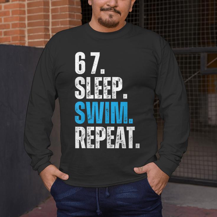 67 Sleep Swim Repeat Swimming Swimmer 67 Meme Men's Long Sleeve T-Shirt