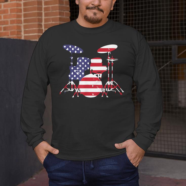 American Flag Drum Kit Patriotic US Drum Art Men's Long Sleeve T-Shirt American Flag Drum Kit Patriotic US Drum Art Men's Long Sleeve T-Shirt