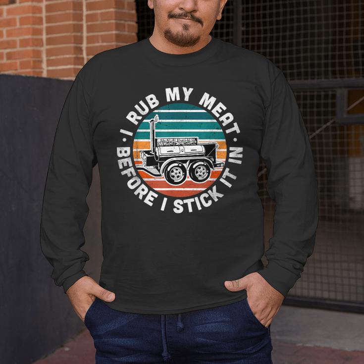 BBQ Dad Offset Smoker Pit Accessory I Rub My Meat Text Men's Long Sleeve T-Shirt