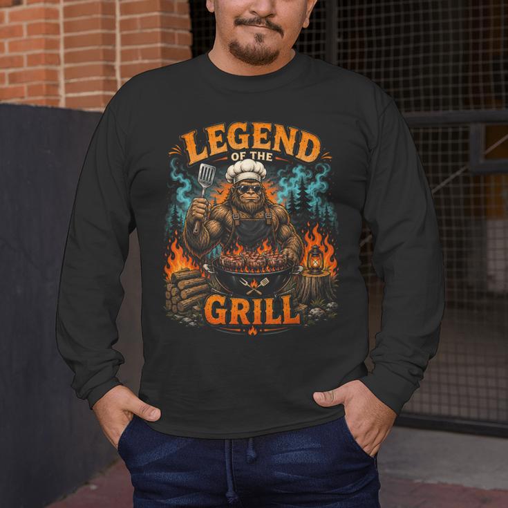 Bigfoot Legend Of The Grill BBQ Dad Father Day 2026 Men's Long Sleeve T-Shirt