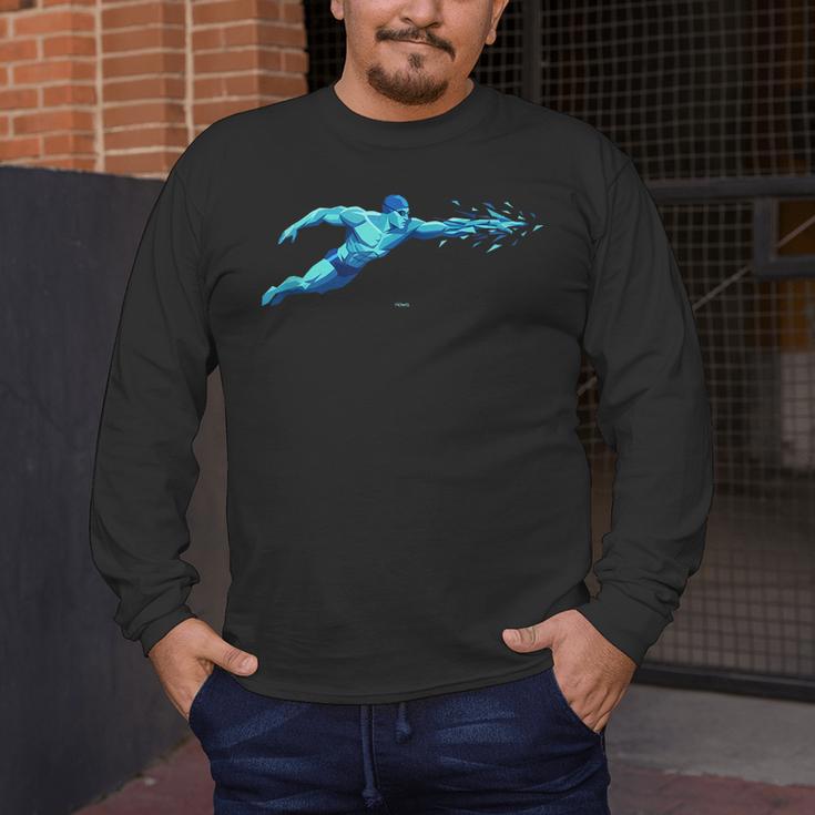Blue Water Swimming In Freestyle Stroke Men's Long Sleeve T-Shirt