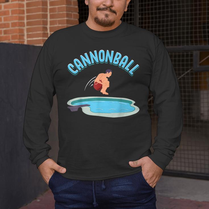 Cannonball Swimming Pool Fun Diving Diver Swimmer Cool Men's Long Sleeve T-Shirt
