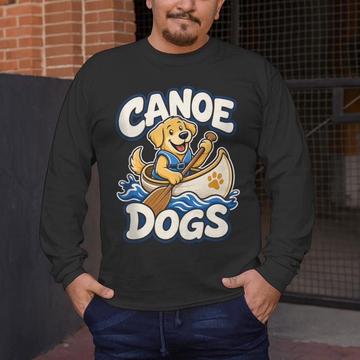 Canoe Dogs Golden Retriever Paddling Graphic Men's Long Sleeve T-Shirt Canoe Dogs Golden Retriever Paddling Graphic Men's Long Sleeve T-Shirt