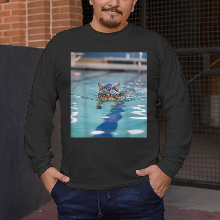 Competitive Swim Team Funny Kitty Cat Swimming Men's Long Sleeve T-Shirt Competitive Swim Team Funny Kitty Cat Swimming Men's Long Sleeve T-Shirt