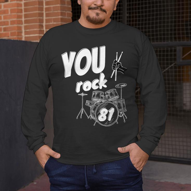 Drum Kit Drummer 81 Years 81st Birthday Men Women Men's Long Sleeve T-Shirt Drum Kit Drummer 81 Years 81st Birthday Men Women Men's Long Sleeve T-Shirt