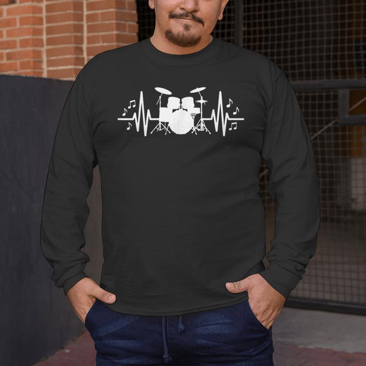 Drum Kit Heartbeat Drummer Music Lover EKG Pulse Set Note Men's Long Sleeve T-Shirt