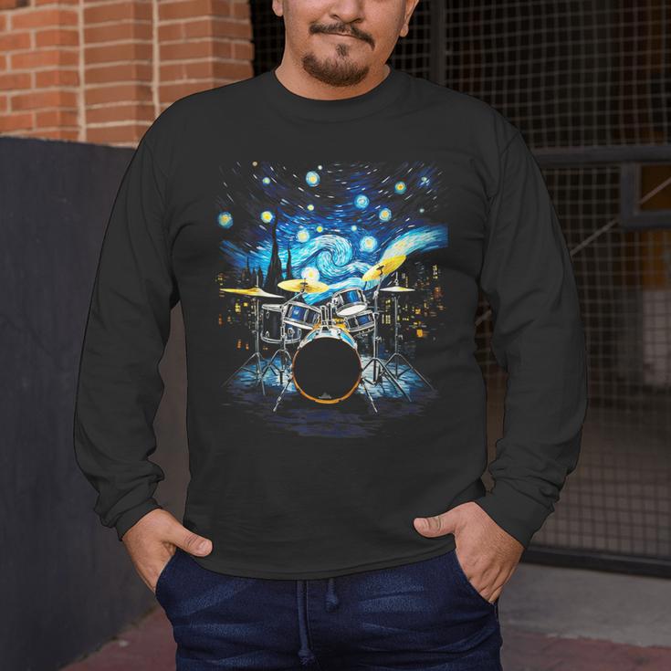 Drum Kit Percussionist Drummer Van Gogh Drums Men's Long Sleeve T-Shirt Drum Kit Percussionist Drummer Van Gogh Drums Men's Long Sleeve T-Shirt