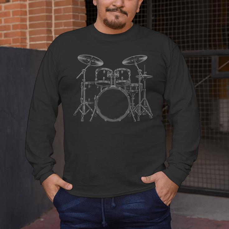 Drum Kit Rock Music Percussion Men's Long Sleeve T-Shirt Drum Kit Rock Music Percussion Men's Long Sleeve T-Shirt