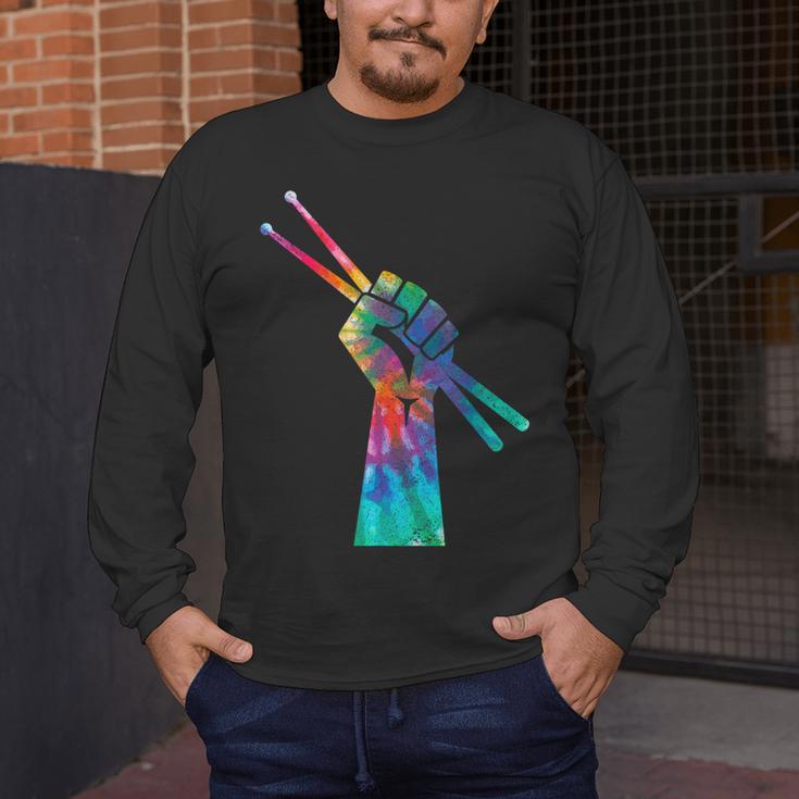 Drummer Drum Kit Tie Dye Hippie Drummer Men's Long Sleeve T-Shirt Drummer Drum Kit Tie Dye Hippie Drummer Men's Long Sleeve T-Shirt