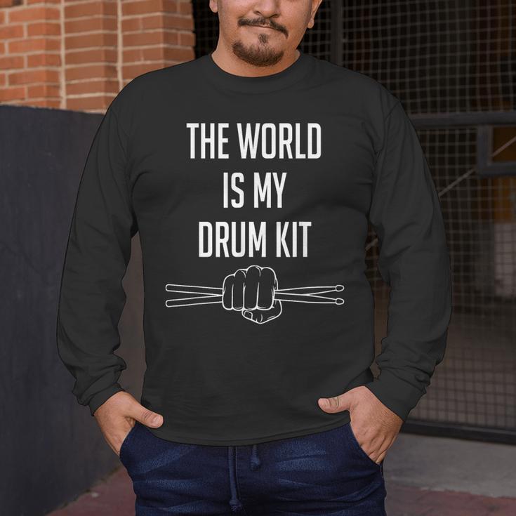 Drummer Saying The World Is My Drum Kit Men's Long Sleeve T-Shirt Drummer Saying The World Is My Drum Kit Men's Long Sleeve T-Shirt