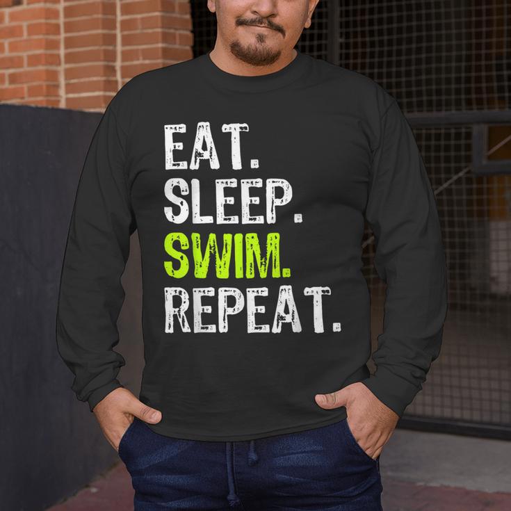 Eat Sleep Swim Repeat Swimming Swimmer Cool Men's Long Sleeve T-Shirt
