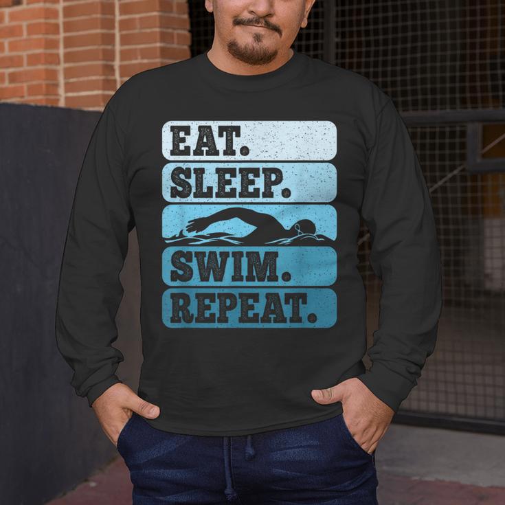Eat Sleep Swim Vintage Swimming Lover Swimmer Men Women Men's Long Sleeve T-Shirt