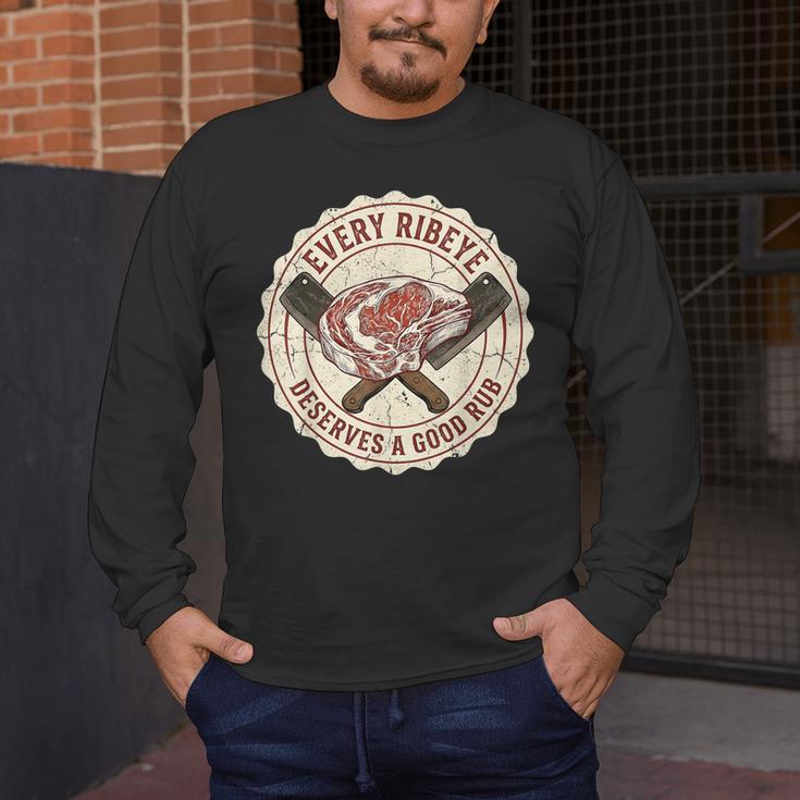 Every Ribeye Deserves A Good Rub BBQ Dad Grilling Men's Long Sleeve T-Shirt