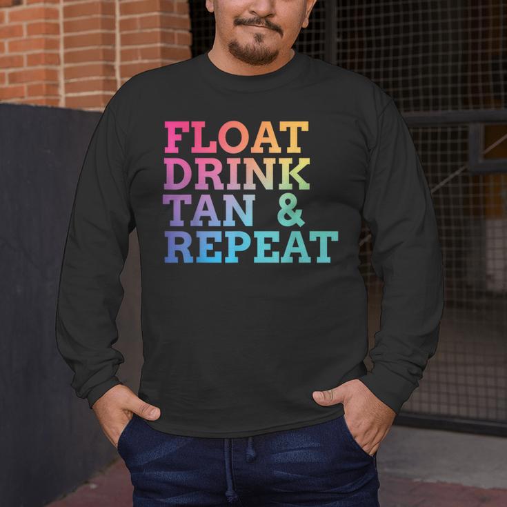 Float Drink Tan Repeat Summer Swimming Beach Pool Vacation Men's Long Sleeve T-Shirt