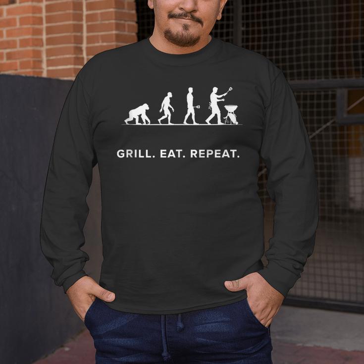 Grill Eat Repeat BBQ Dad Evolution Cookout Men's Long Sleeve T-Shirt