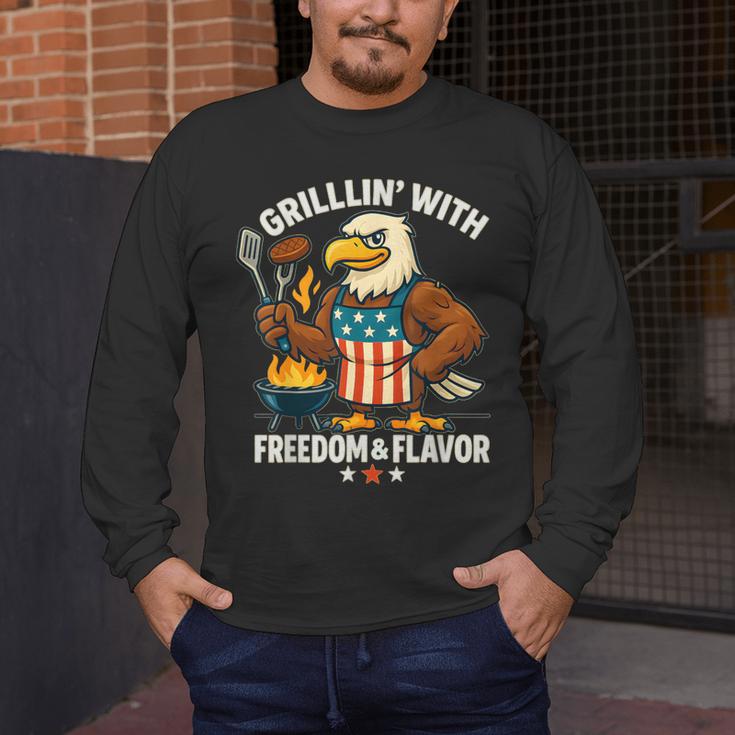 Grillin’ Eagle BBQ Dad 4th Of July Father’s Day Men's Long Sleeve T-Shirt