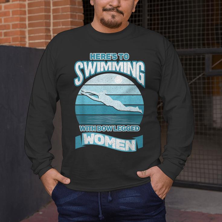 Here's To Swimming With Bow Legged Women Distressed Look Men's Long Sleeve T-Shirt Here's To Swimming With Bow Legged Women Distressed Look Men's Long Sleeve T-Shirt