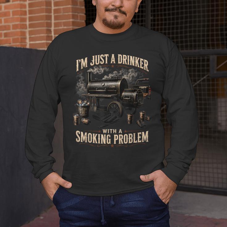 I'm Just A Drinker With A Smoking Problem Grilling BBQ Dads Men's Long Sleeve T-Shirt I'm Just A Drinker With A Smoking Problem Grilling BBQ Dads Men's Long Sleeve T-Shirt