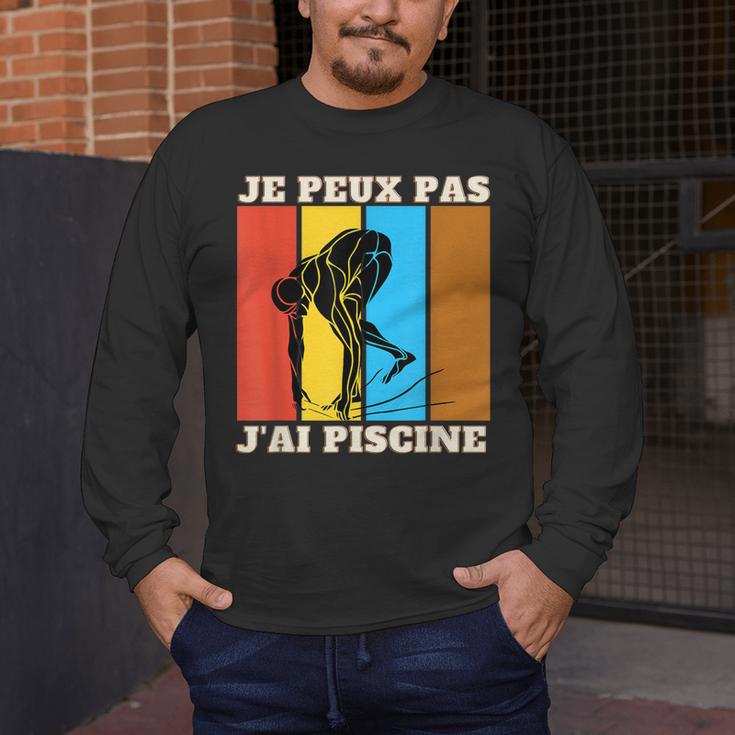 Je Peux Pas J'Ai Piscine Swimming Humour Retro Swimming Pool Men's Long Sleeve T-Shirt