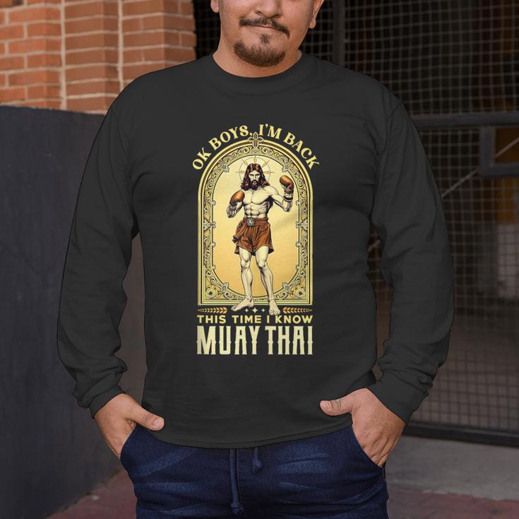 Jesus Knows Muay Thai Boxing Kickboxing MMA Men's Long Sleeve T-Shirt