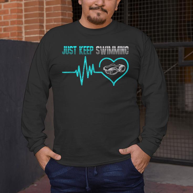 Just Keep Swimming For Swimmers Divers Diving Retro Men's Long Sleeve T-Shirt Just Keep Swimming For Swimmers Divers Diving Retro Men's Long Sleeve T-Shirt