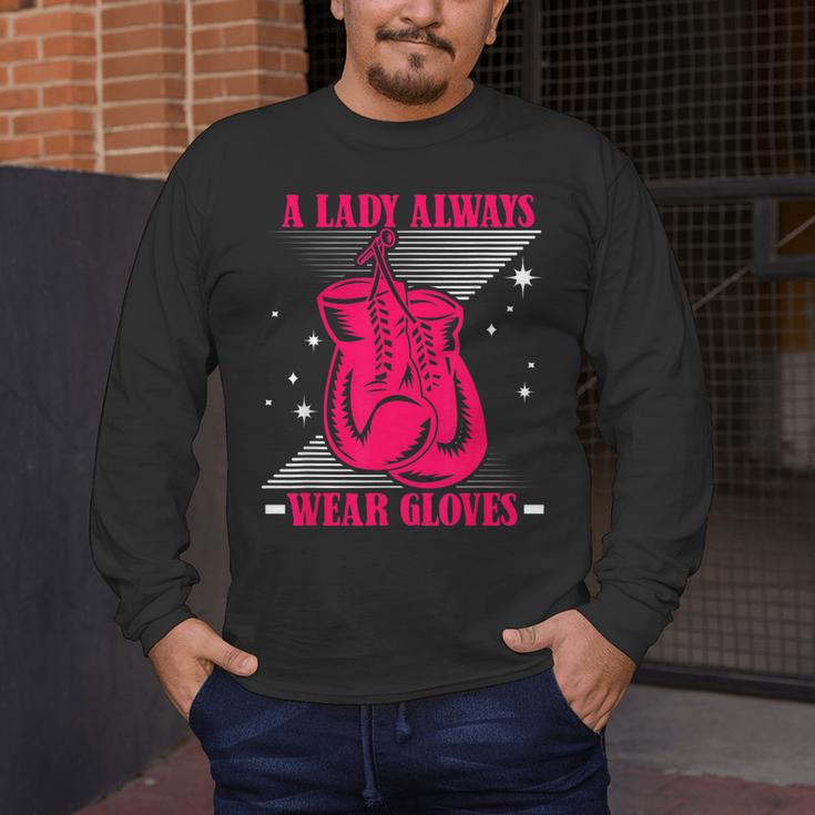 A Lady Always Wear Gloves Kickboxer Fan Muay Thai Boxing Men's Long Sleeve T-Shirt A Lady Always Wear Gloves Kickboxer Fan Muay Thai Boxing Men's Long Sleeve T-Shirt