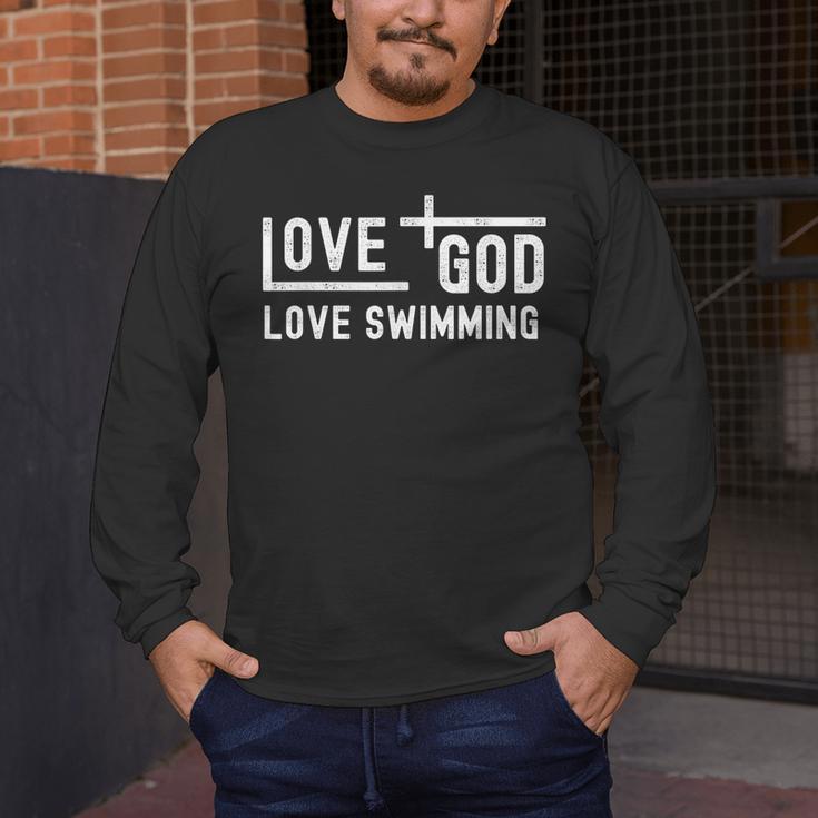 Love God Love Swimming Swim With Jesus For Christian Athlete Men's Long Sleeve T-Shirt Love God Love Swimming Swim With Jesus For Christian Athlete Men's Long Sleeve T-Shirt