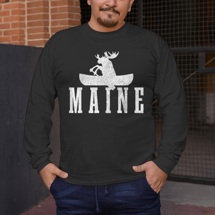 Maine Canoe Kayak Moose USA America Souvenir Men's Long Sleeve T-Shirt