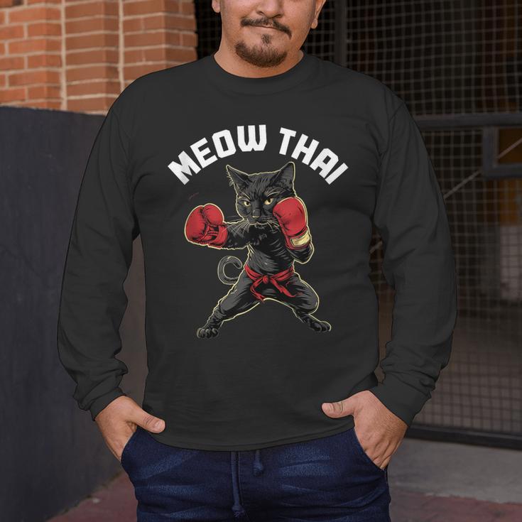 Meow Thai Muay Thai Boxing Cat Martial Arts MMA Boxer Men's Long Sleeve T-Shirt