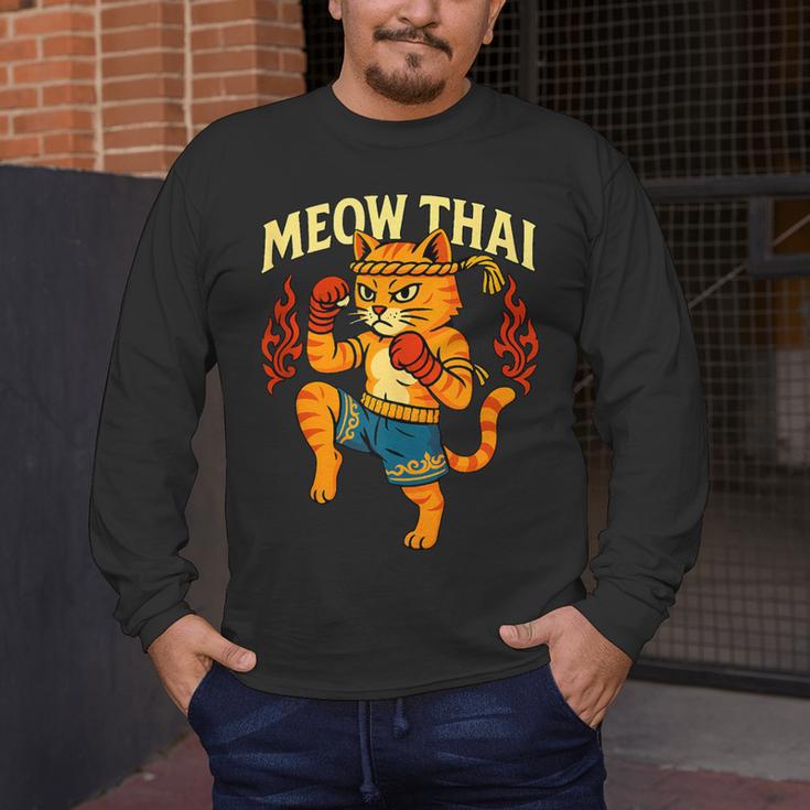 Meow Thai Muay Thai Cat Fighter Pun Dad Joke Men's Long Sleeve T-Shirt