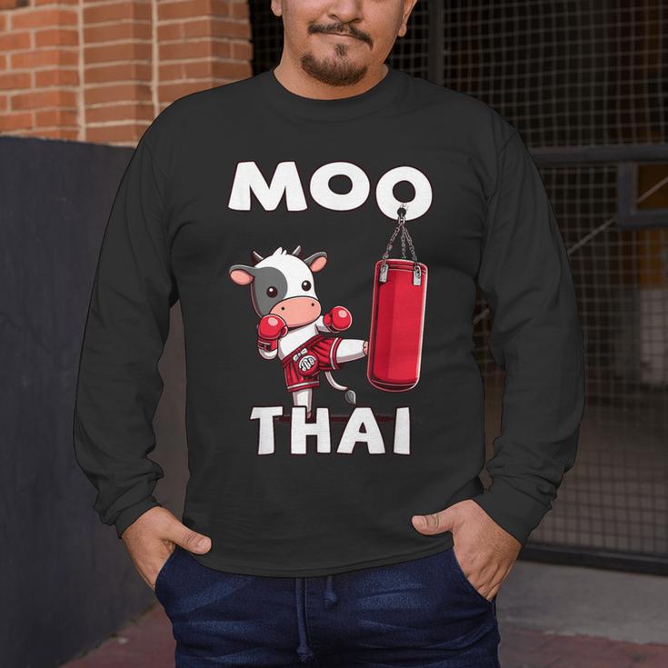 Moo Thai Muay Thai Thai Boxing For Kids Muay Thai Cow Men's Long Sleeve T-Shirt