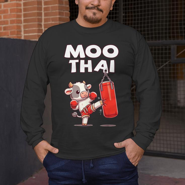 Moo Thai Muay Thai Cow Thai Boxing For Kids Muay Thai Men's Long Sleeve T-Shirt