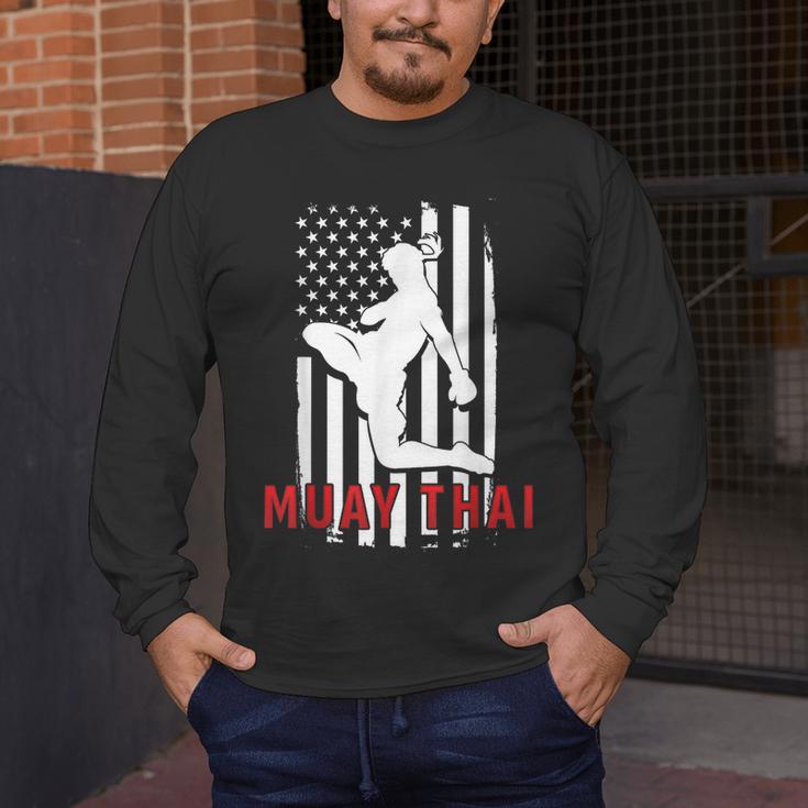 Muay Thai American Flag Fighter Patriotic Men's Long Sleeve T-Shirt