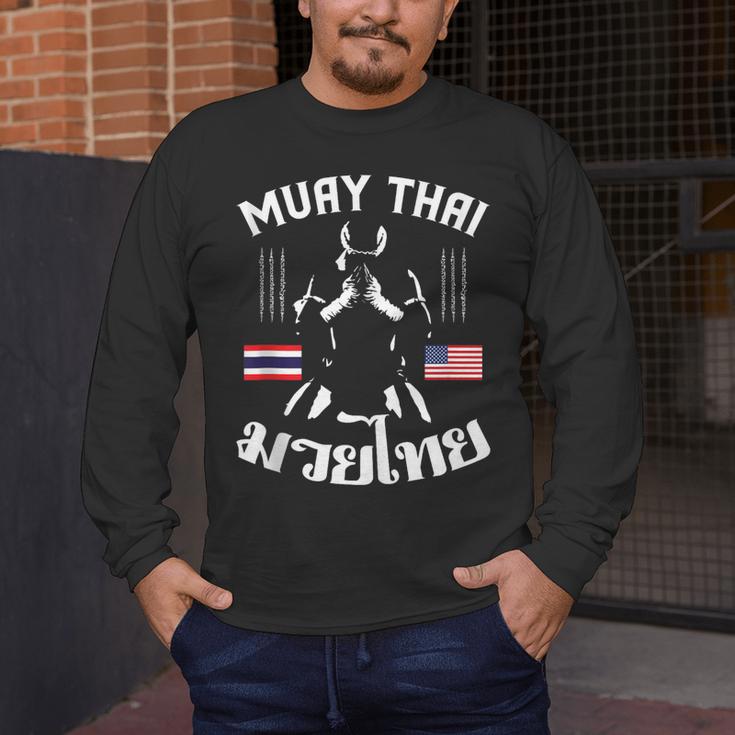 Muay Thai American Flag Martial Arts Thai Boxing Coach Men's Long Sleeve T-Shirt