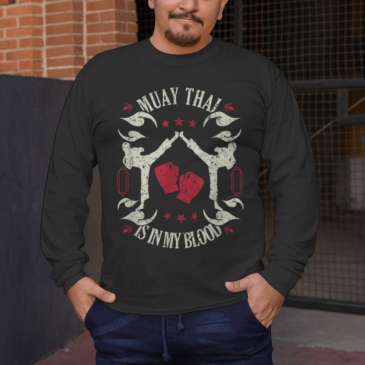 Muay Thai Is In My Blood Traditional Fighters Thai Boxing Men's Long Sleeve T-Shirt