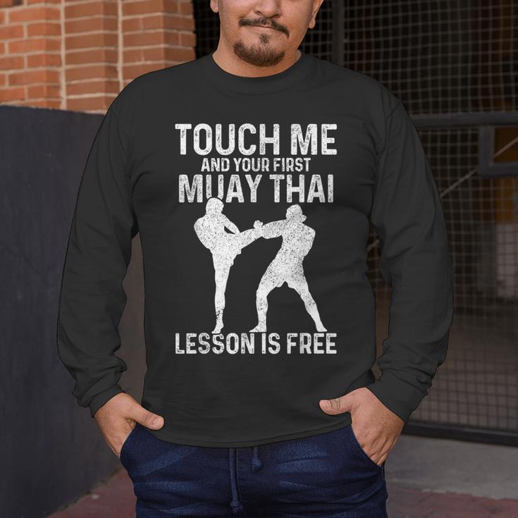 Muay Thai Boxing Kickboxing Your First Lesson Is Free Men's Long Sleeve T-Shirt Muay Thai Boxing Kickboxing Your First Lesson Is Free Men's Long Sleeve T-Shirt