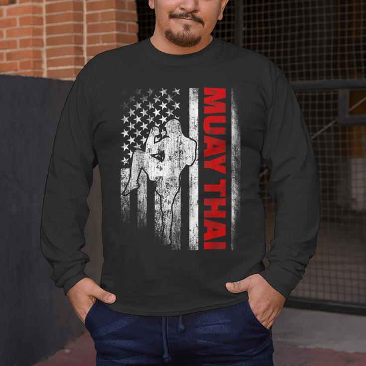Muay Thai Boxing US American Flag Men's Long Sleeve T-Shirt Muay Thai Boxing US American Flag Men's Long Sleeve T-Shirt