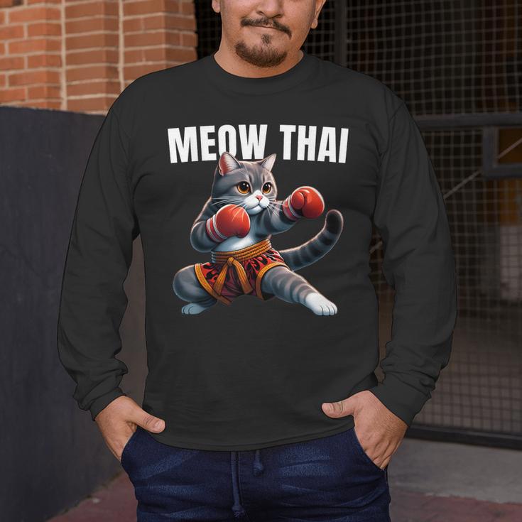Muay Thai Cat Meow Thai Boxing Martial Art Kids Men's Long Sleeve T-Shirt