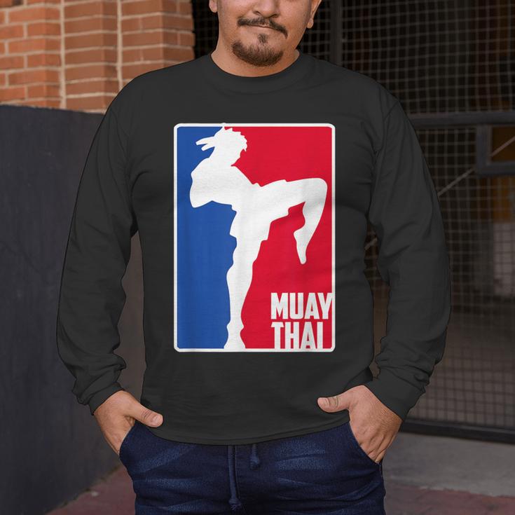 Muay Thai Fighter Retro Kickboxing Training MMA Men's Long Sleeve T-Shirt