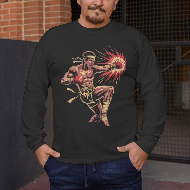 Muay Thai Fighter Southpaw Stance Minimal Silhouette Clean Men's Long Sleeve T-Shirt Muay Thai Fighter Southpaw Stance Minimal Silhouette Clean Men's Long Sleeve T-Shirt