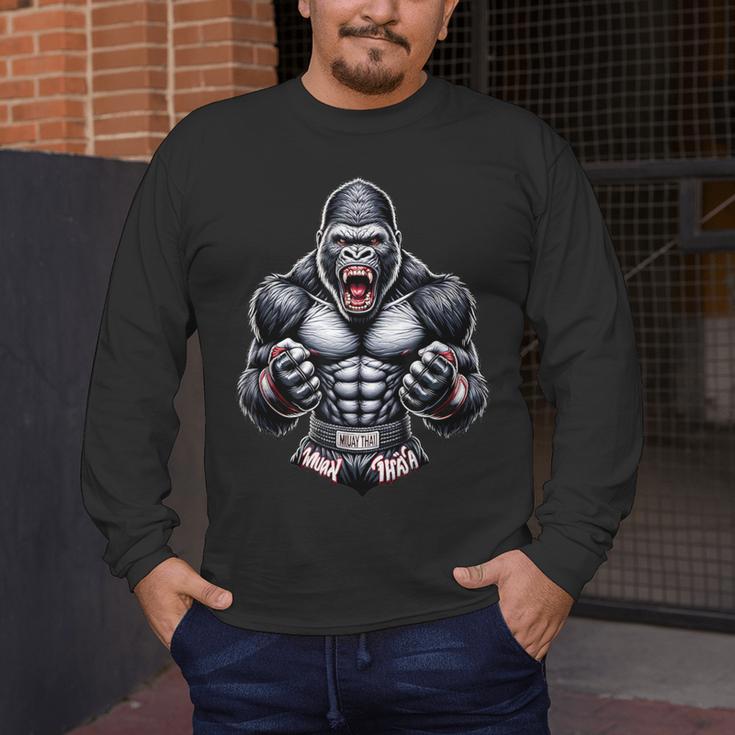 Muay Thai Gorilla Thai Boxing And Fighting Men's Long Sleeve T-Shirt Muay Thai Gorilla Thai Boxing And Fighting Men's Long Sleeve T-Shirt