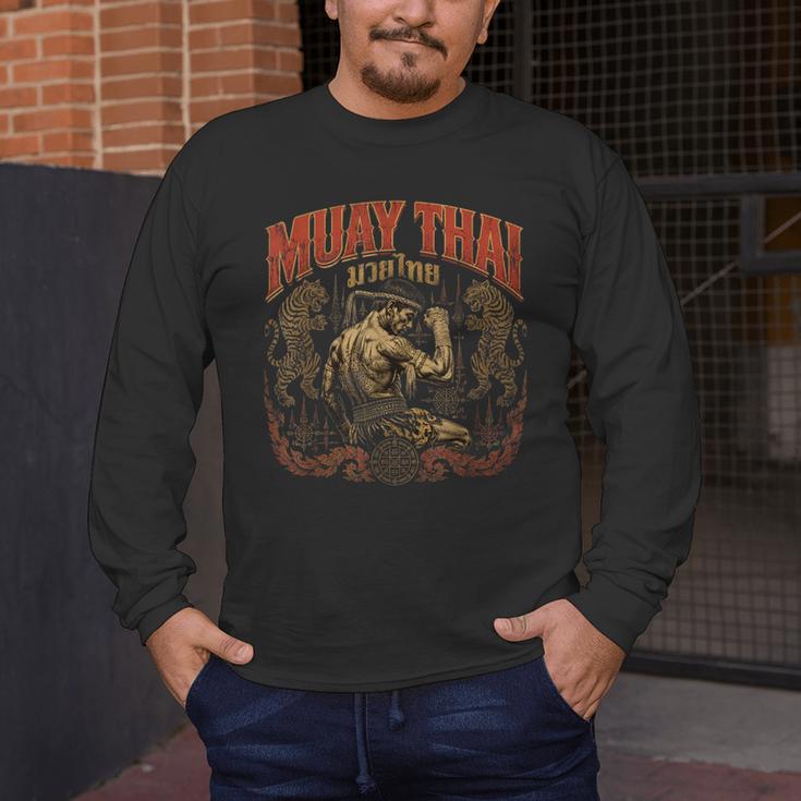Muay Thai Grandpa Vintage Thai Boxing Fighter Art Men's Long Sleeve T-Shirt